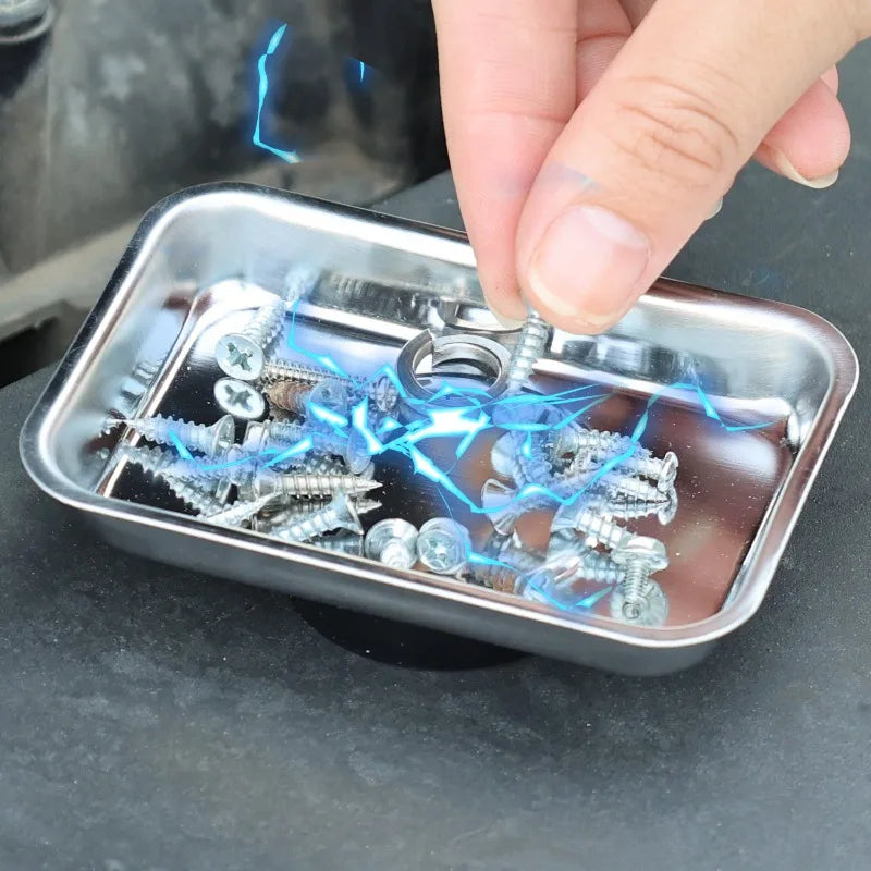 Magnetic Tray Magnet Tool Holder Round Rectangular Magnetic Bowl Tool Organizer Tray Stainless Steel Small Parts Securely Holder