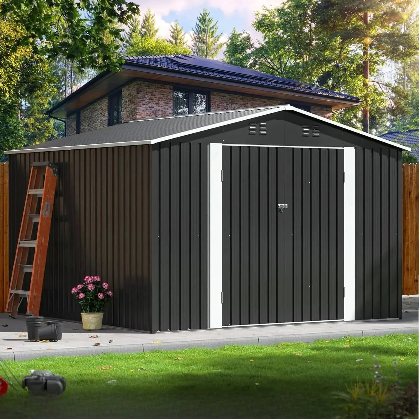 Durable Aluminum Outdoor Storage Shed With Lockable Doors