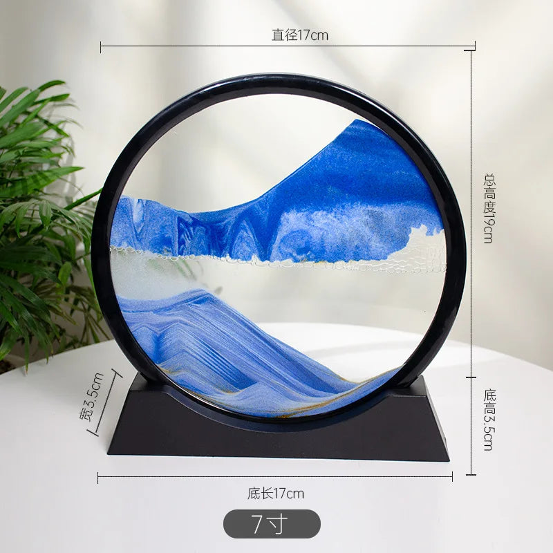 7/12inch Moving 3D Sand Art Picture Round Glass Hourglass Deep Sea Sandscape In Motion Display Flowing Sand Frame For home Decor