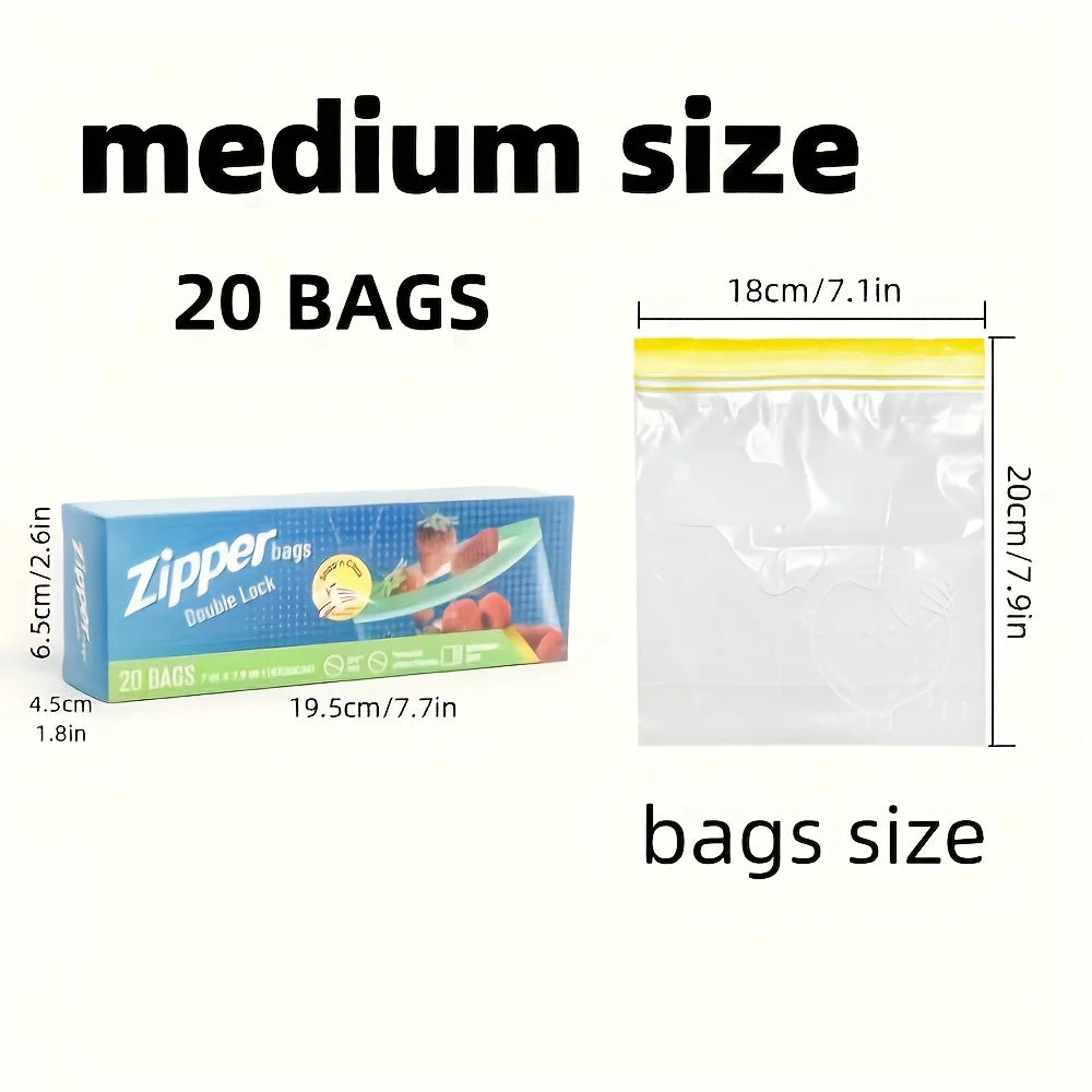 15/20/30 Double Lock Zipper Food Storage Bags - Leak Proof Thickened Reusable Freshness Bag, Suitable for Refrigerator Storage