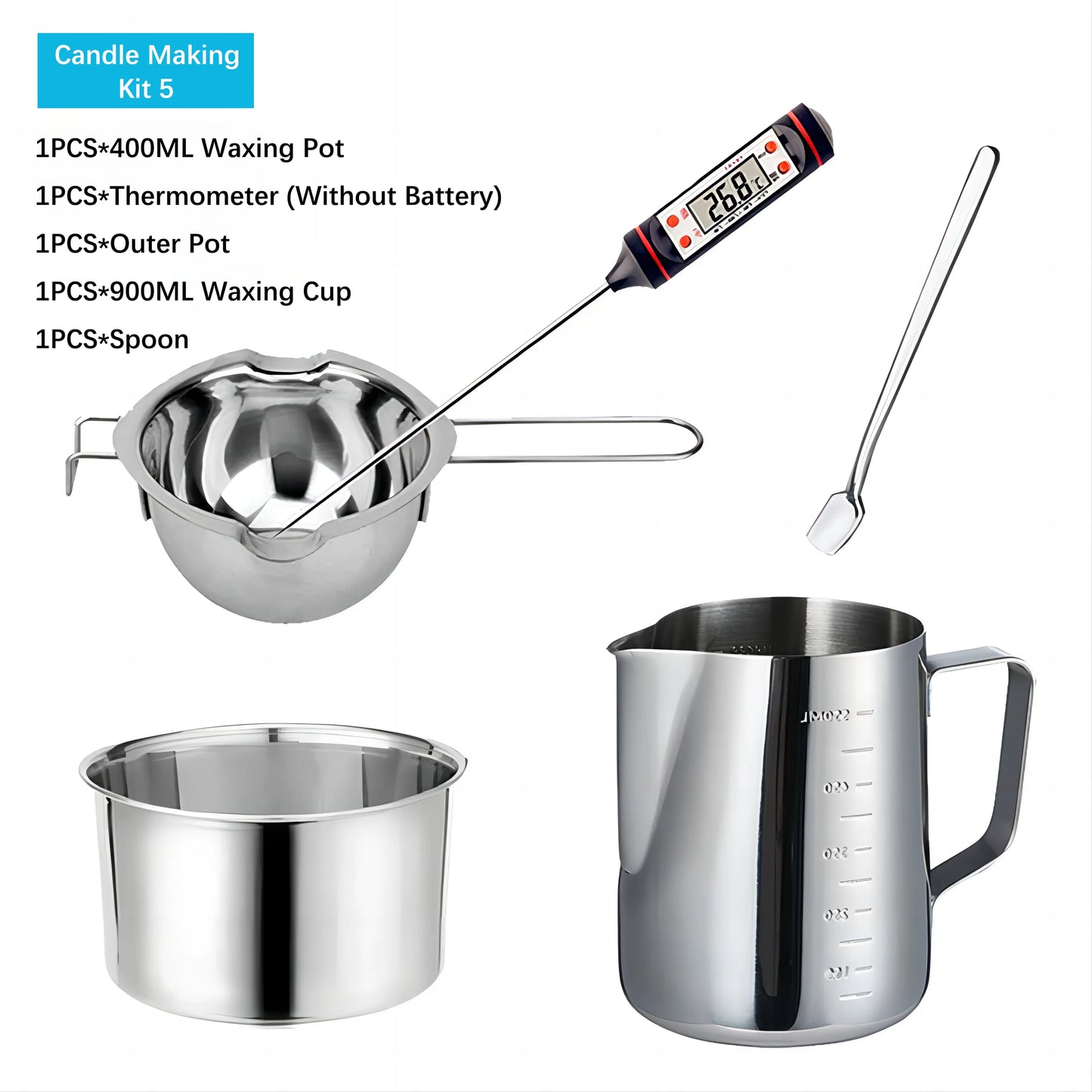 DIY Candle Making Tools Kit - Includes Pouring Pot Wax Melting Material Aromatherapy Wicks & Holder for Crafting Homemade Candle