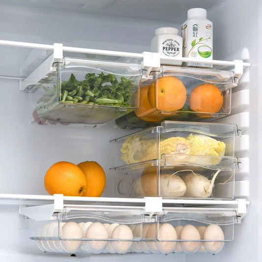 1/2pcs Refrigerator Drawer Style Food Storage Box, Fruit Packaging Machine, Shelf Support, Sliding Plastic Cooking Container