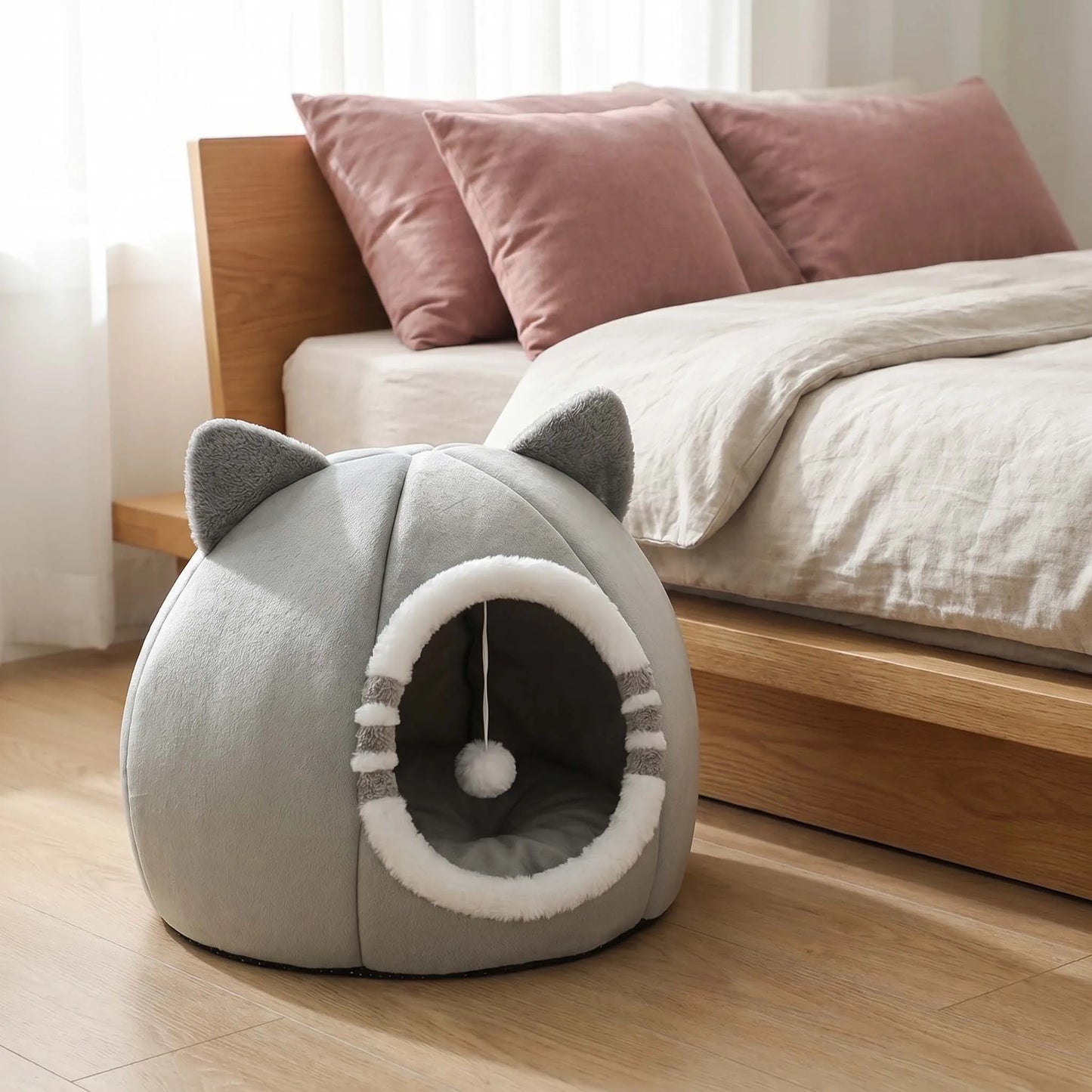 Designer Plush Cat Bed Cave For Deep Sleeping Pets