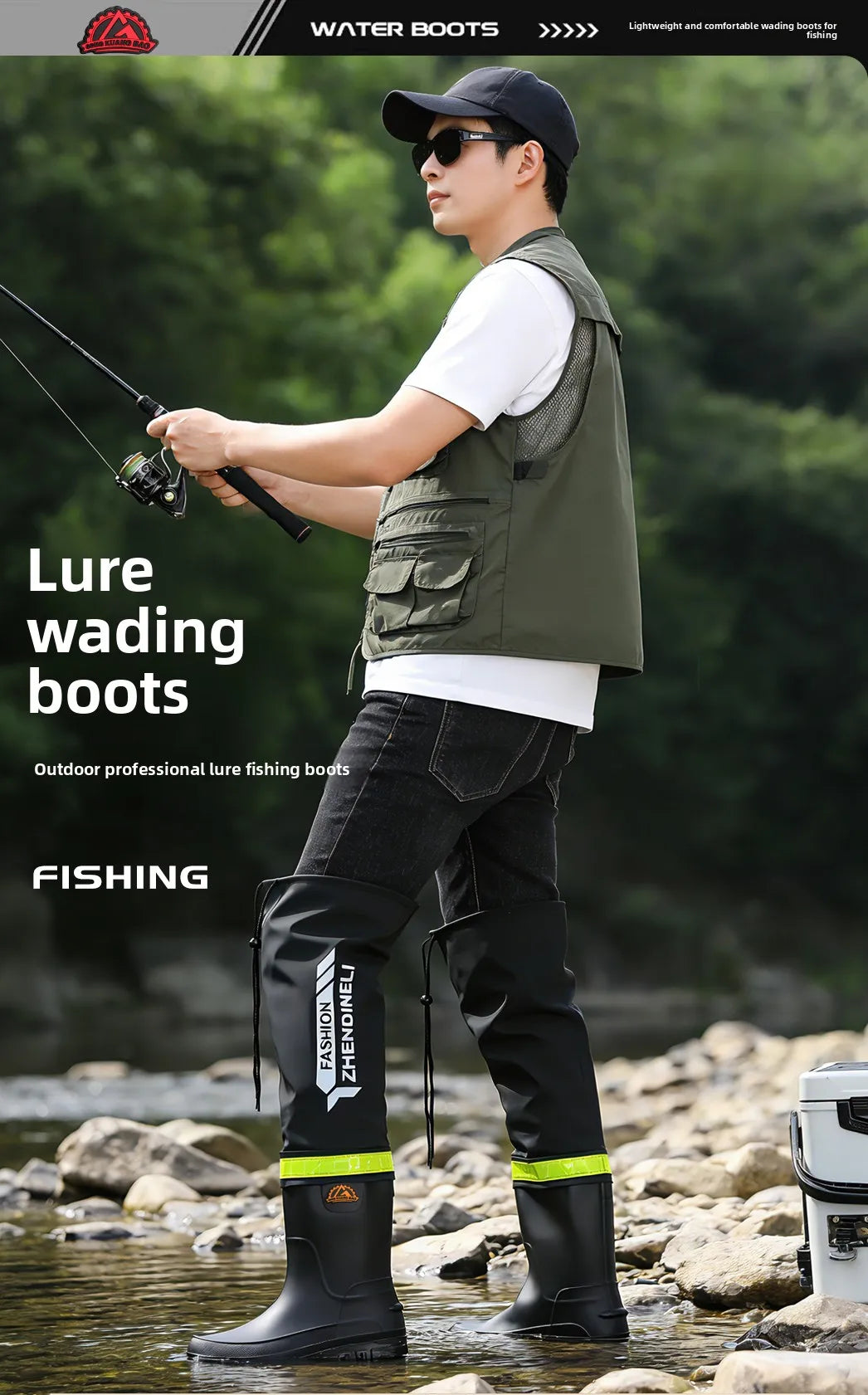 Foldable outdoor high-top rain boots men's lure waterproof anti-slip lure fishing wading boots rice transplanting stream tracing