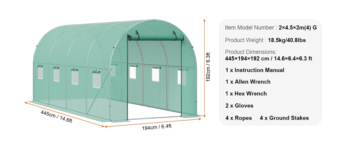 SucceBuy Walk-in Tunnel Greenhouse Hoop House Greenhouse Tunnel Plant Hot House with Steel Frame PE Cover Roll-up Zipper Door