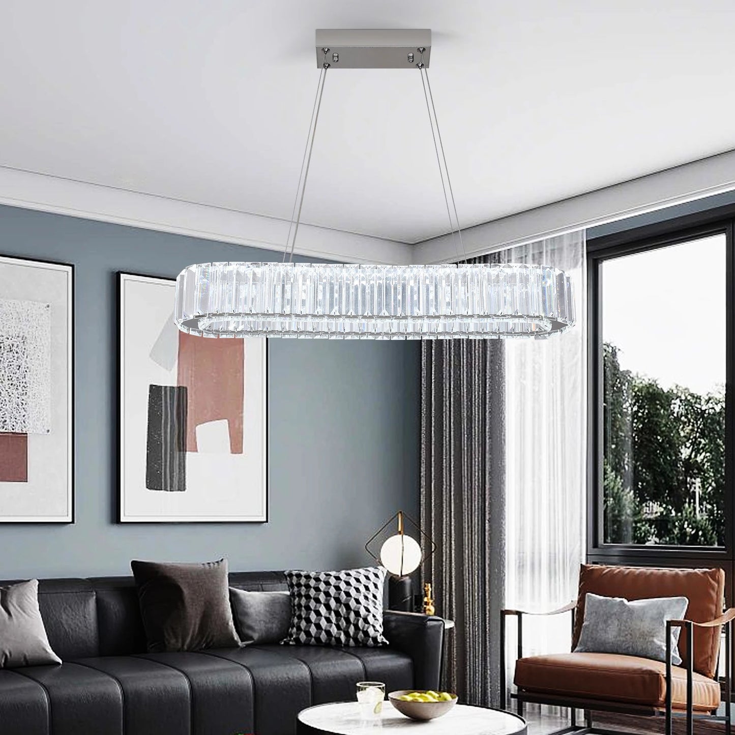 VETRULUS Modern Luxury Crystal Oval Design Led Chandelier Ceiling Lamp Nordic Pendant Hanging Light Fixture Living Bedroom Hotel