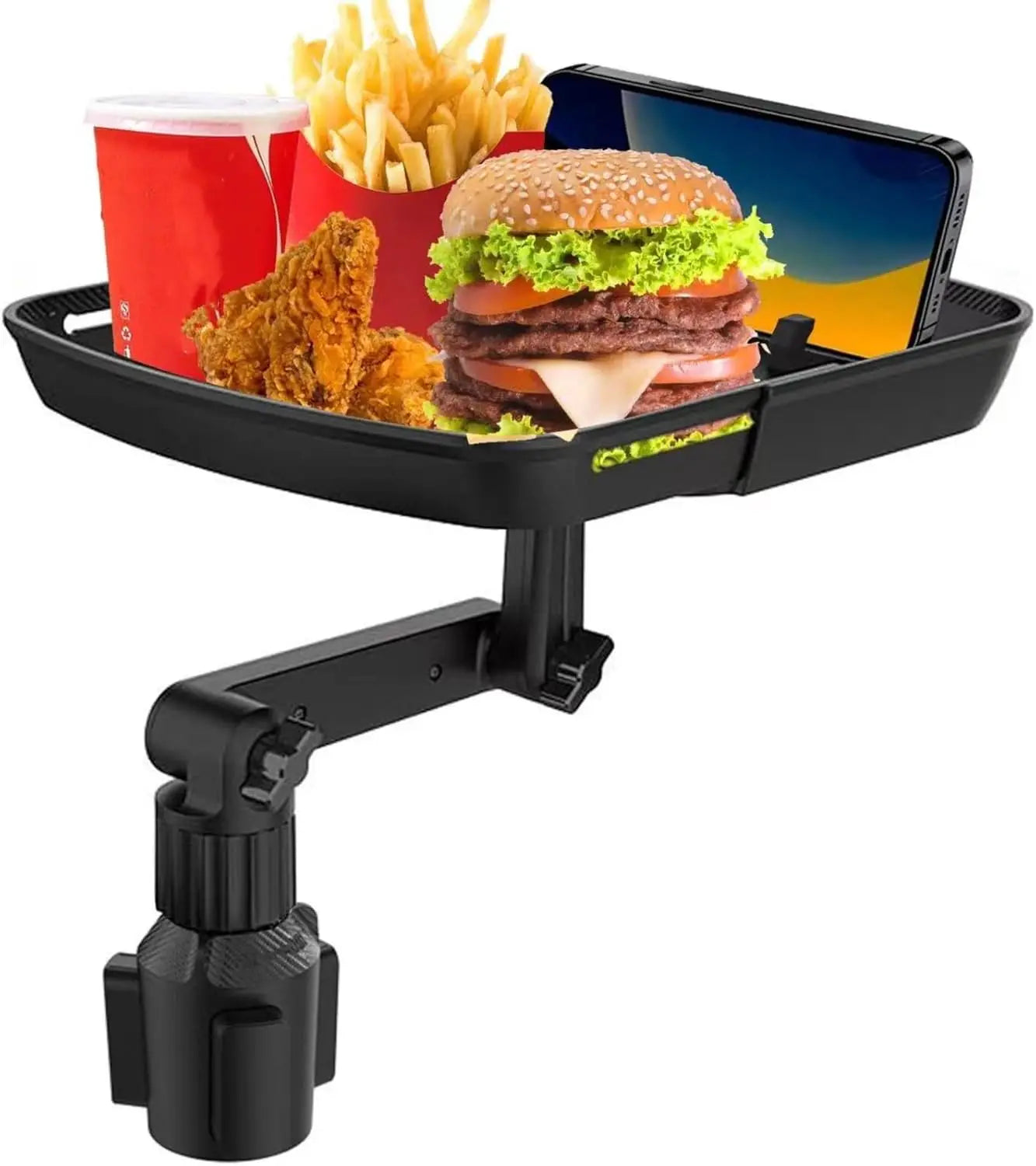 10" Car Food Tray with Cup Holder, 360° Rotating Detachable Table for Eating, Phone Holder Included, Road Trip Essentials