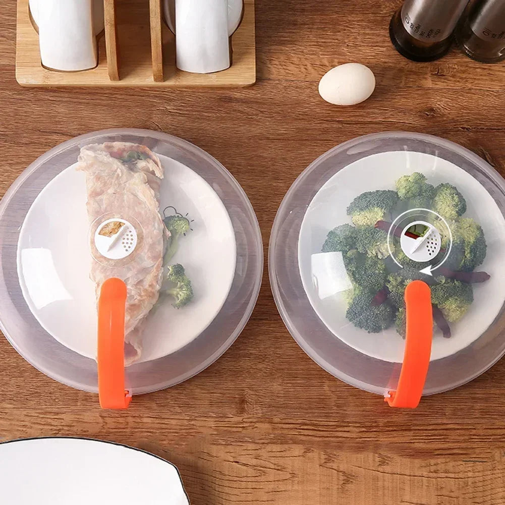 Microwave Food Splash Guard High Temperature Resistant Food Heating Cover with Steam Vent and Handle Transparent Plate Cover
