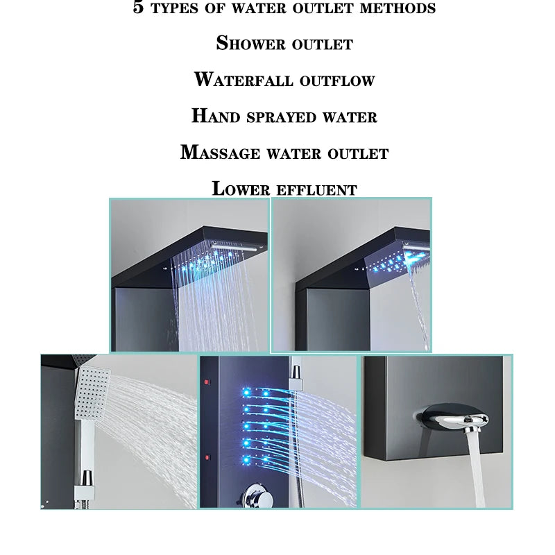 LED Shower Panel Spa Massage Jet Rain Shower System