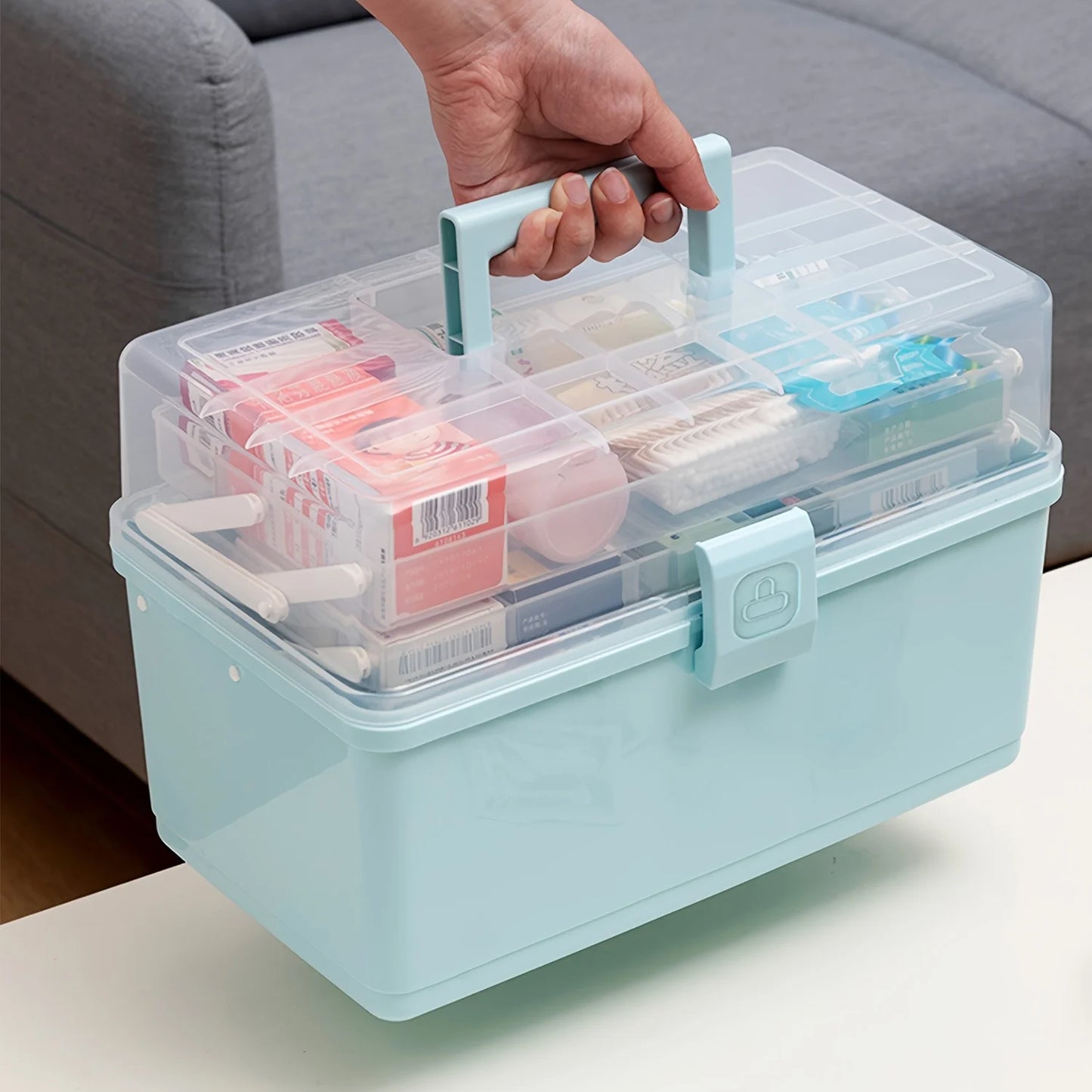 Three-layer large-capacity household medicine box, multi-functional storage box, foldable toolbox, art handicraft storage box