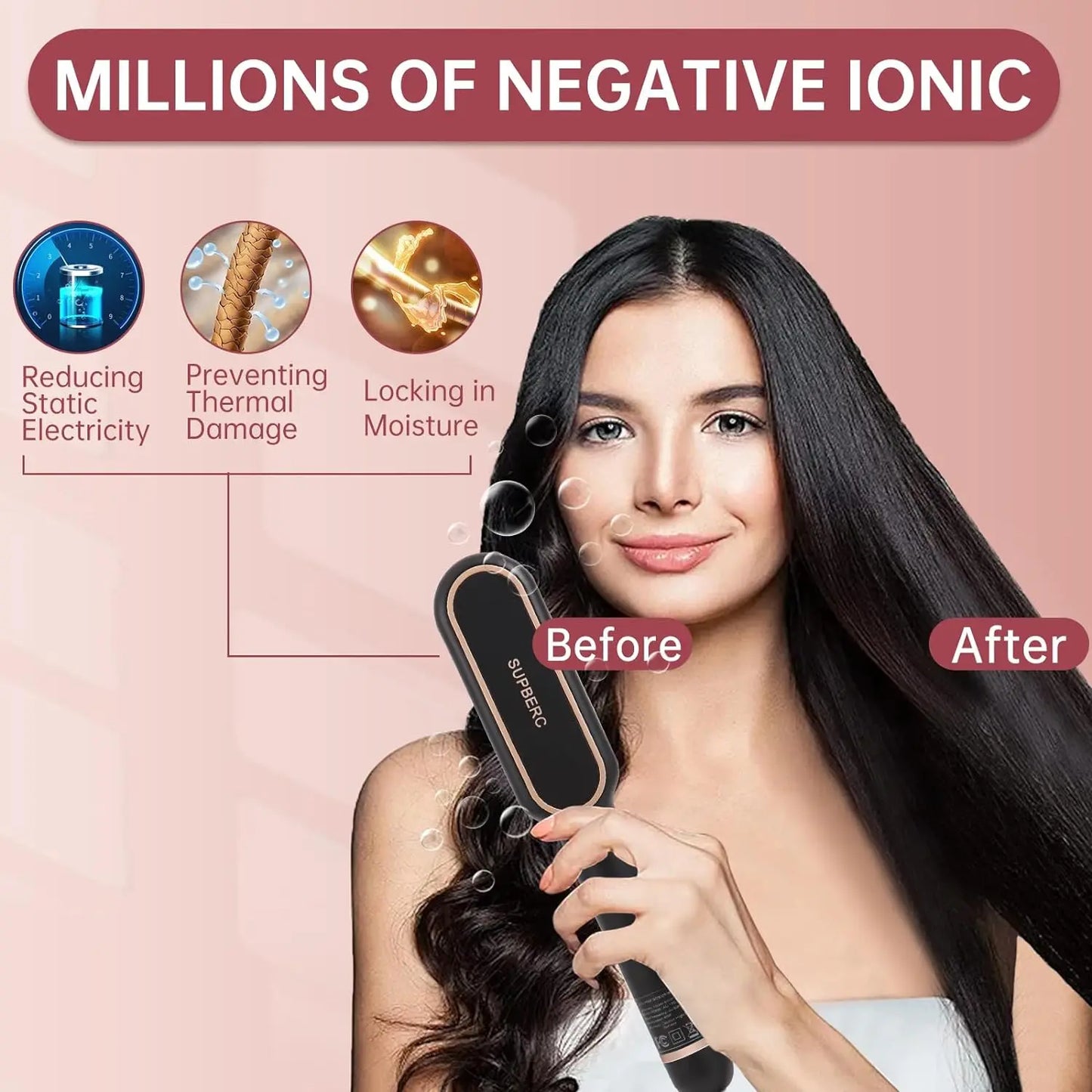 Negative Ionic Hair Straightener Brush Auto Shut Off