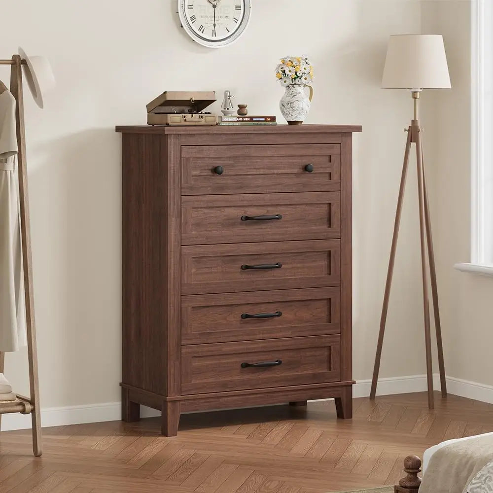 5 Dresser for Bedroom, 41.3 in Tall Vertical Drawer Dresser with Large Storage, Freestanding Wooden Closet Chest for Bedroom, Living Room