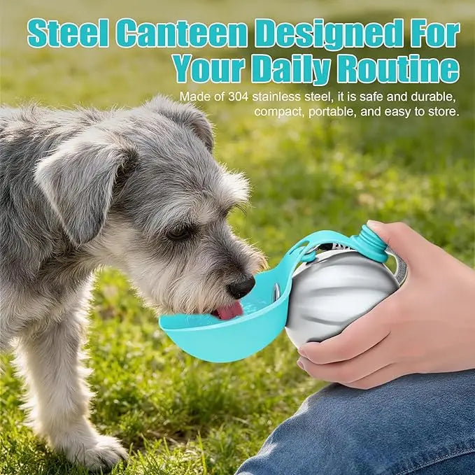 Portable Dog Water Bottle Stainless Steel Travel Cat Water Dispenser with Bowl No-Spill Puppy Water Bottle for Walking Hiking