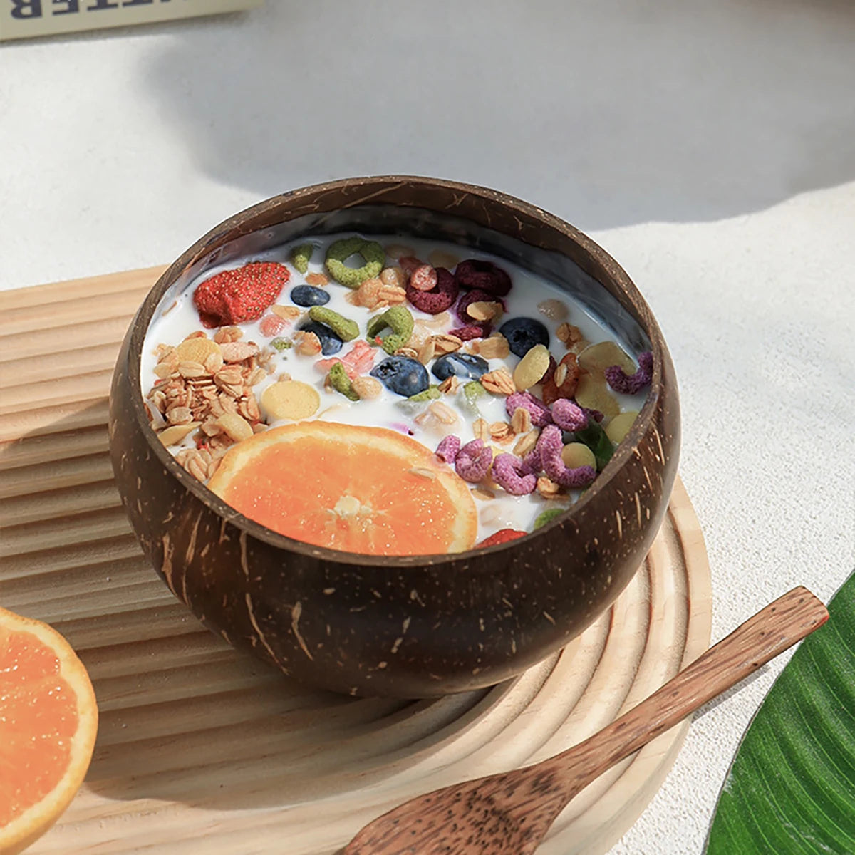 Natural Coconut Shell Bowl And Spoon Set For Serving Dishes Salad Wooden Reusable Kitchen Tableware Coconut Bowls Fruit Bowl