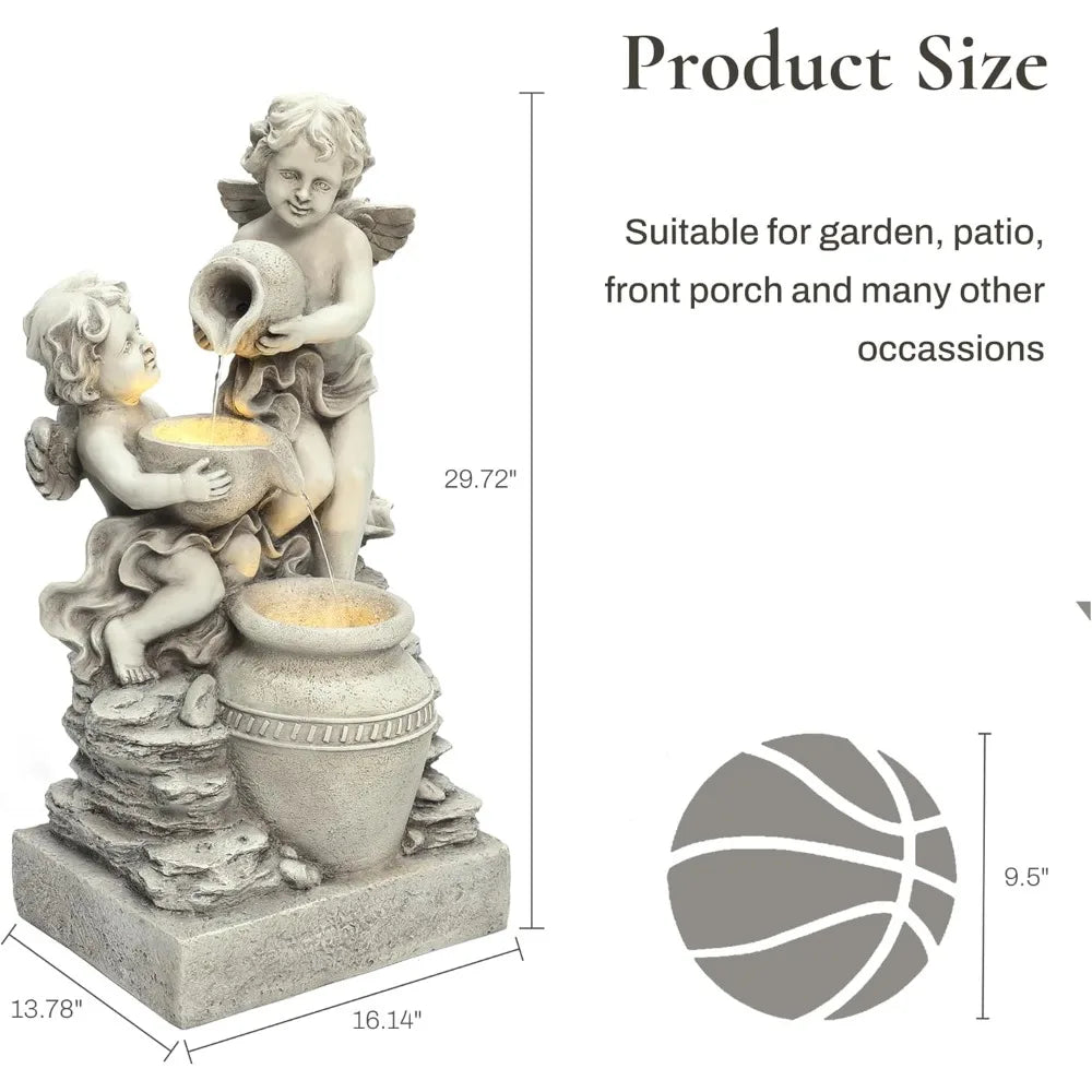 Charming Angel Water Fountain with LED Light for Outdoors