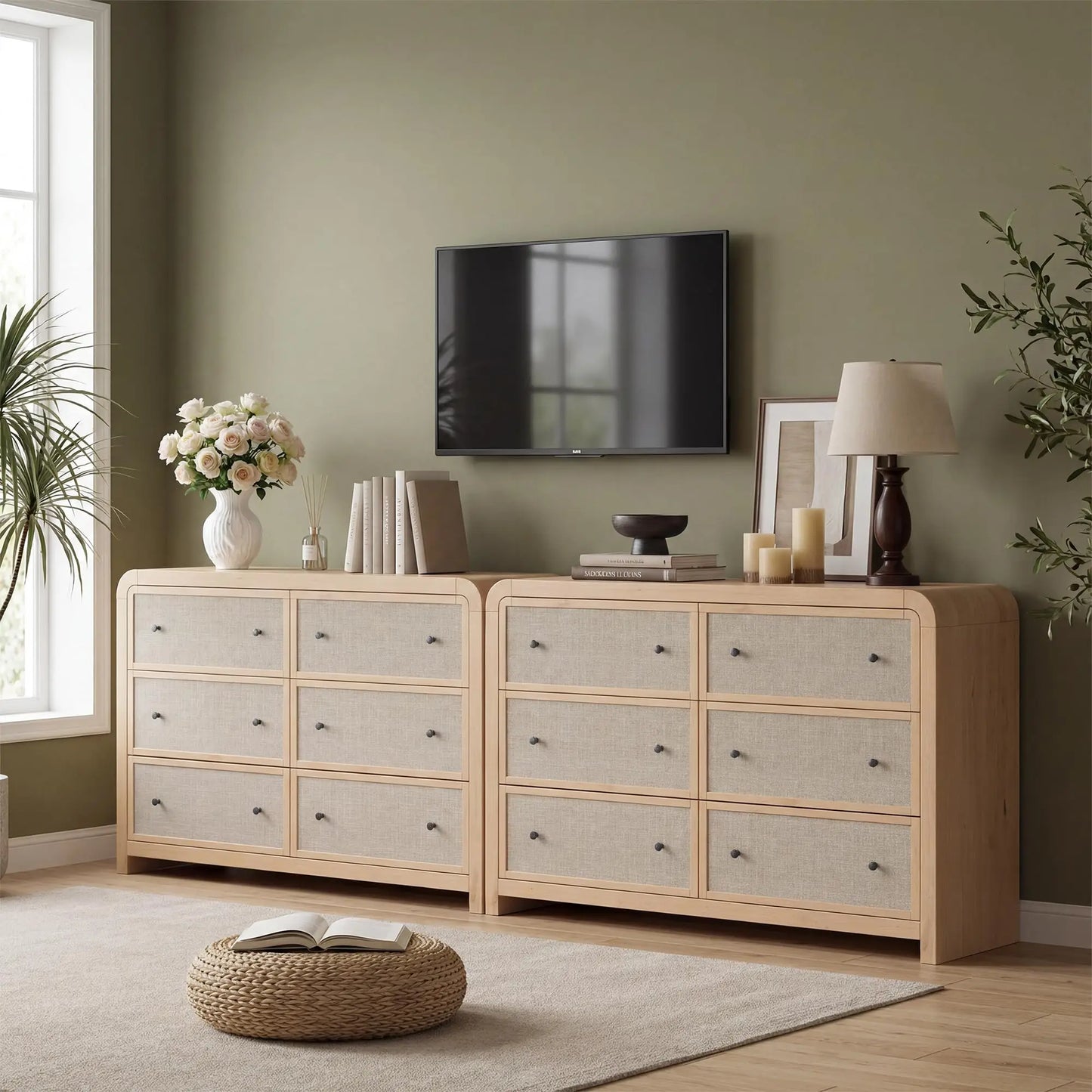 6 Drawer Dresser For Bedroom 49 Inch Wide Chest Of Drawers With Linen Drawer Modern Storage Cabinet With Rounded Corners Anti Tip Kit For Living Room Entryway Home Office