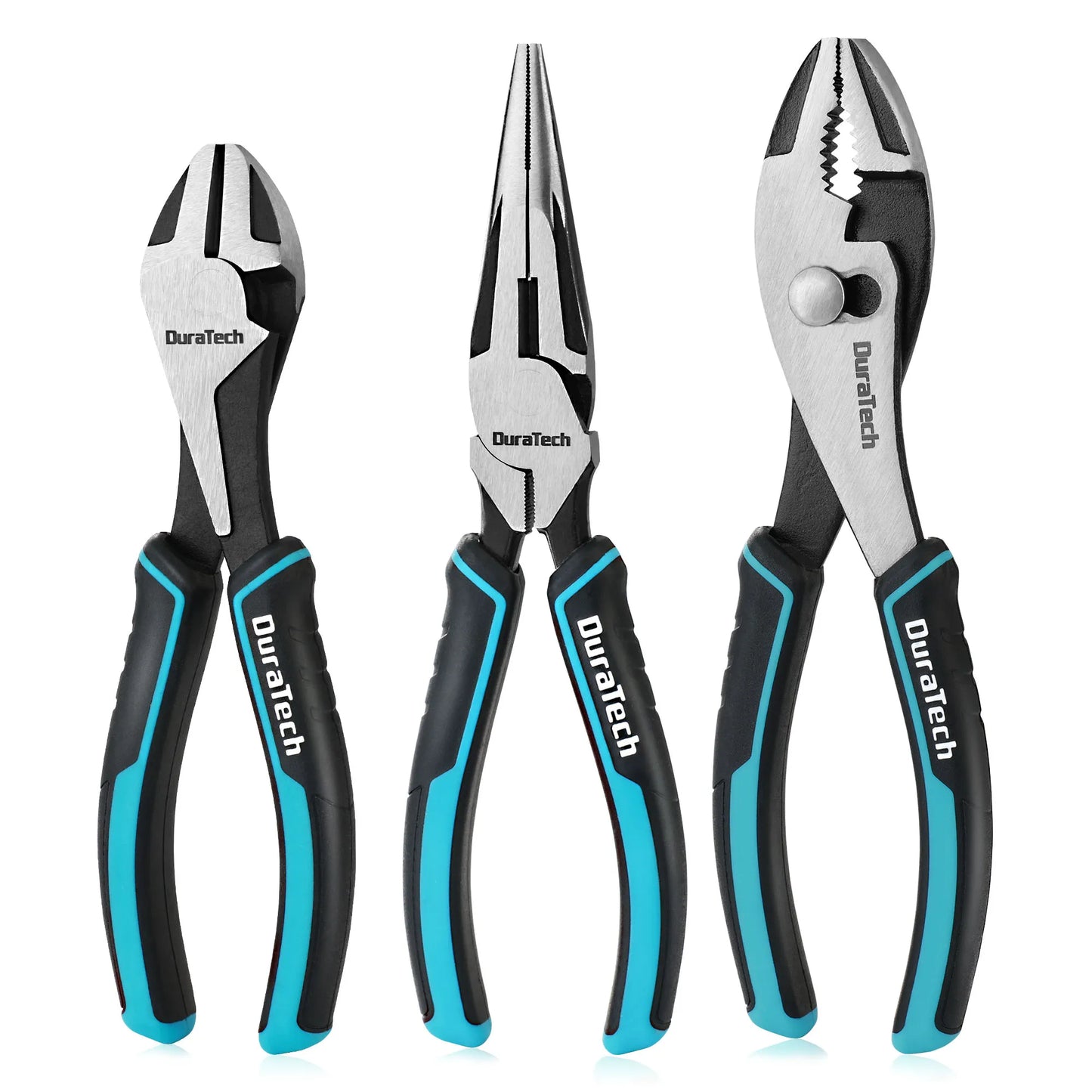 DURATECH 3PCS Plier Set Premium Cr-Ni Construction, Pliers Tool Set Including 8 Inch Needle Nose Pliers, Slip Joint Pliers