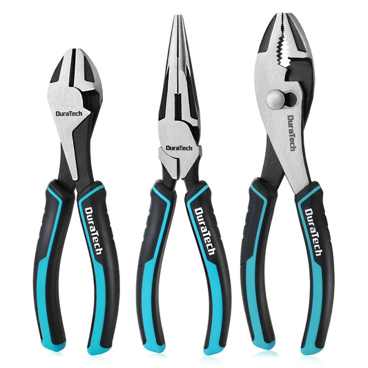 DURATECH 3PCS Plier Set Premium Cr-Ni Construction, Pliers Tool Set Including 8 Inch Needle Nose Pliers, Slip Joint Pliers