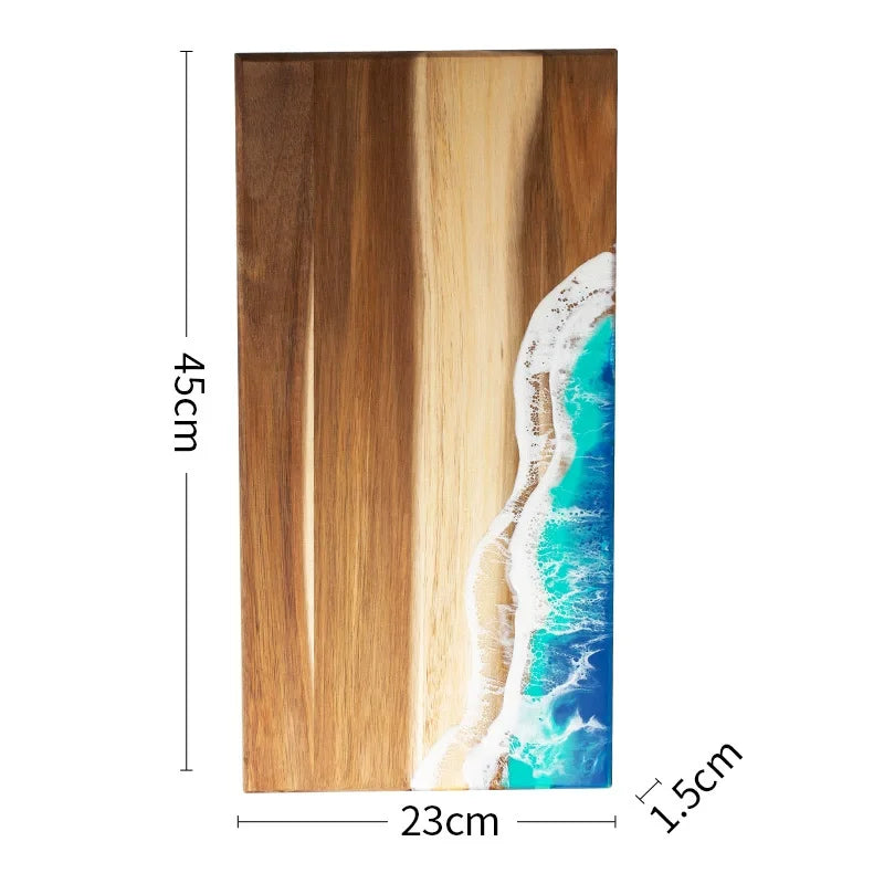 Acacia Wood Cutting Board with Epoxy Resin Crafted Ocean Waves Decor Kitchen Meal Prep & Charcuterie Cheese Board Challah Board