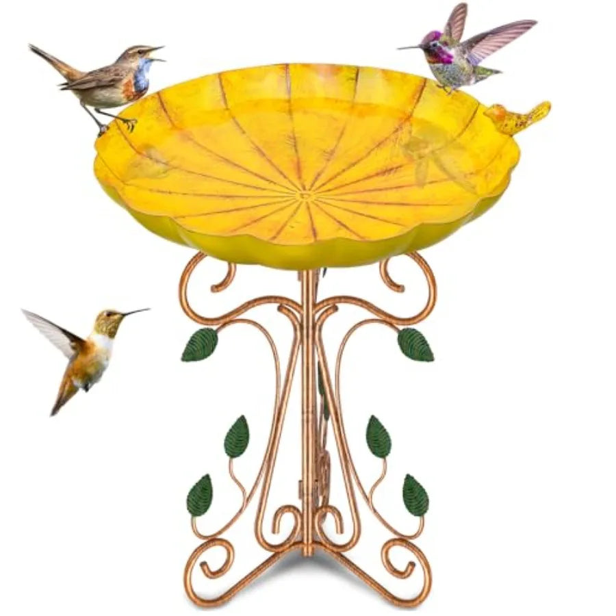 13" Diameter Vintage Metal Bird Bath Birdbaths with Cast Iron Pedestal Large Antique Bird Feeder for Outdoors Garden Patio Deco