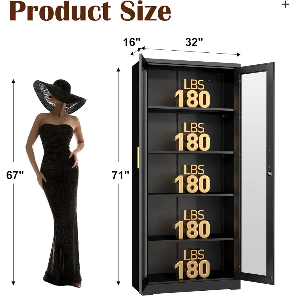 Locking Glass Display Cabinet Curio With Adjustable Shelves