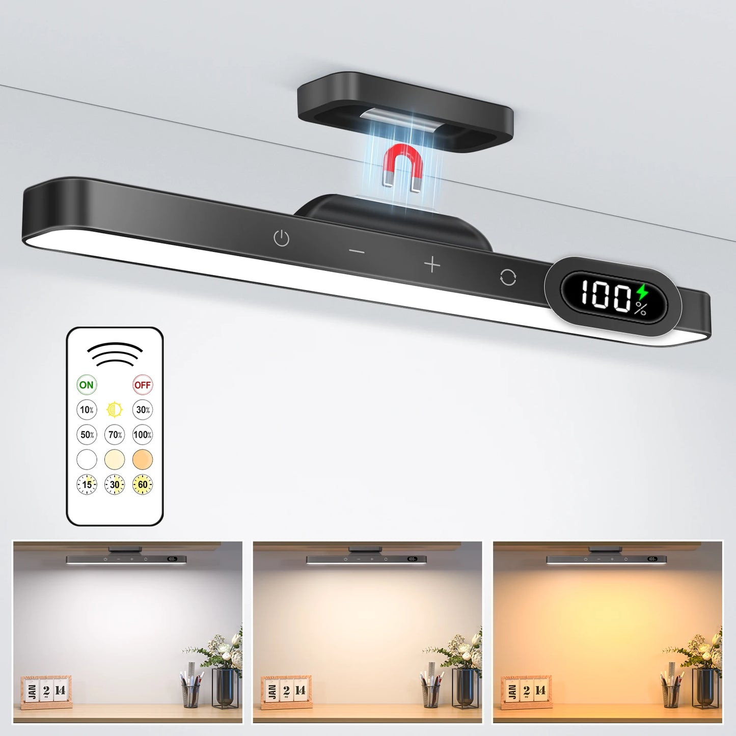 WILLED 5W Dimmable Mirror Lights 3 Colors Adjustable Makeup Light with 120 LED 2500mAh Rechargeable Under Cabinet Led Lights