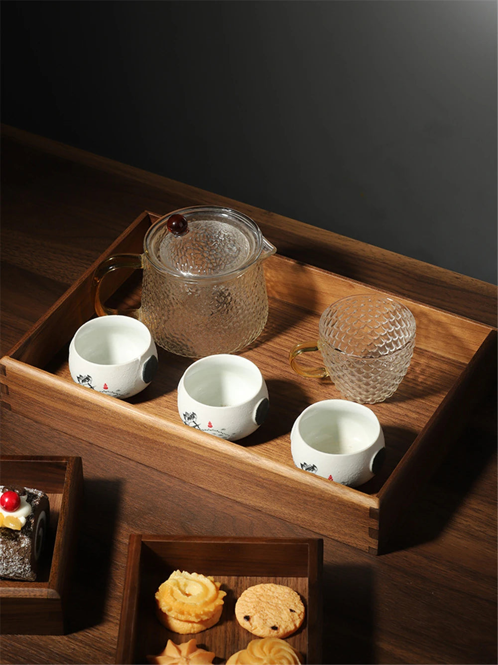 Black Walnut Wood Storage Box Chinese Tea Table Living Room Office Desktop Key Jewelry Solid Wood Tea Set Storage Box