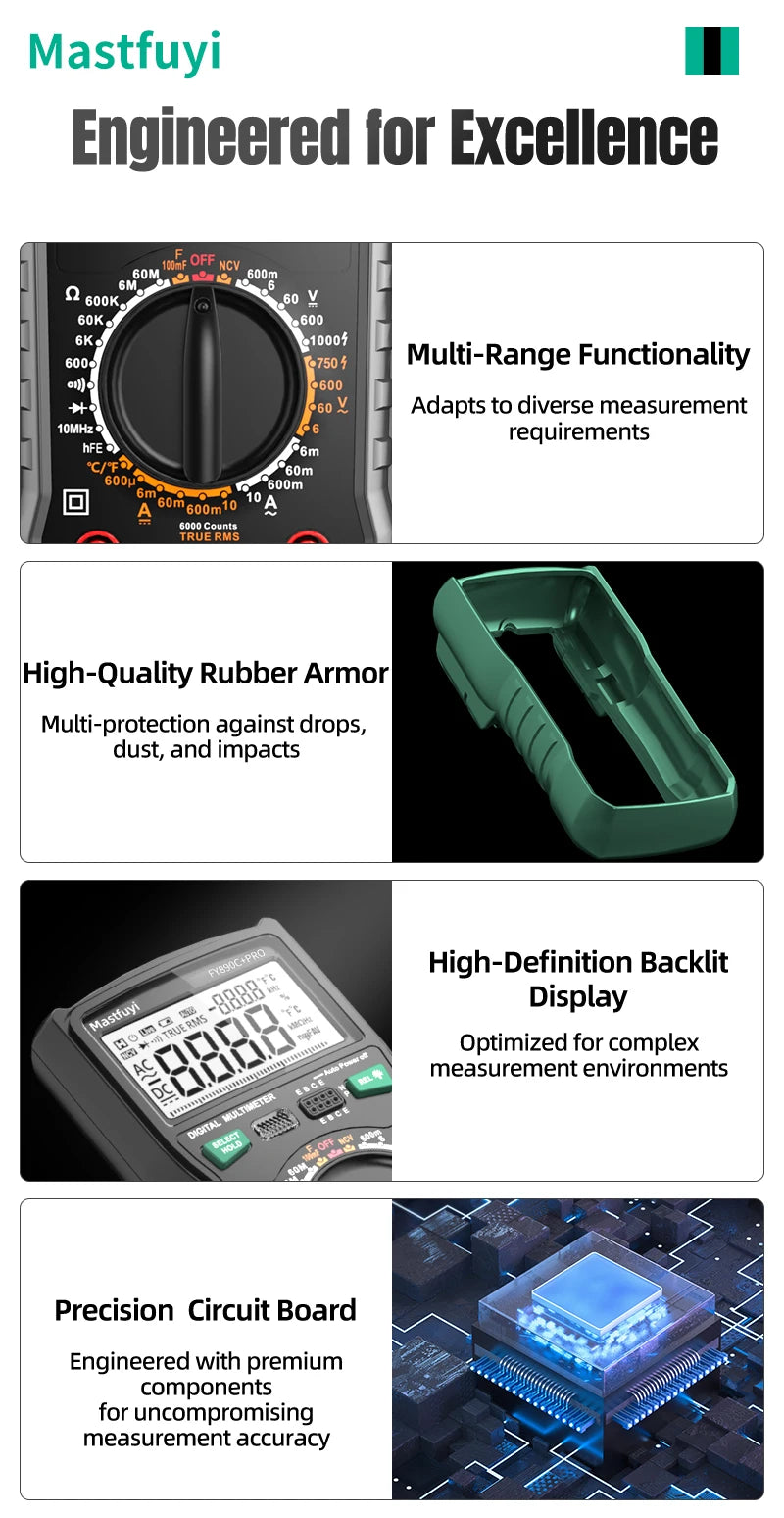 MASTFUYI 2000V 20A Extra-Large Range Digital Multimeter Photovoltaic Multimeter True RMS Multifunctional All-in-One Machine