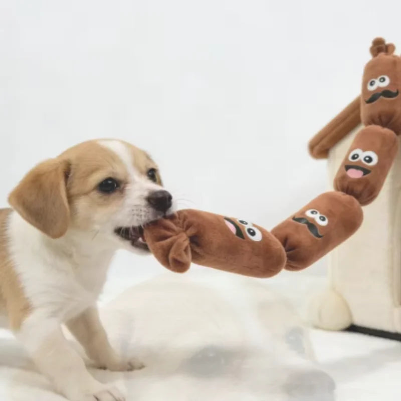 Bite Resistant Squeaky Soft Plush Dog Sausage Chew Toy