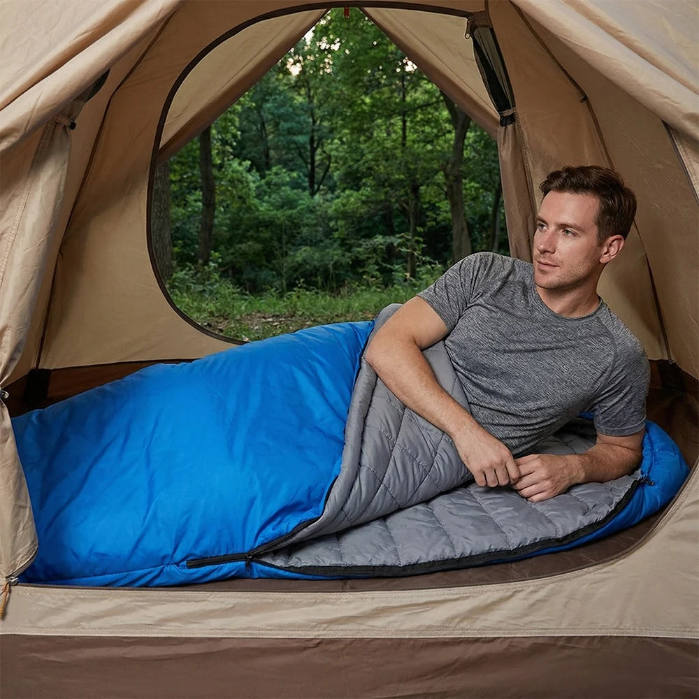 Kamperbox SY011 Sleeping Bag 40D Ripstop Nylon Shell Synthetic Fiber Fill Lightweight Portable Camping Sleeping Bag for Adults