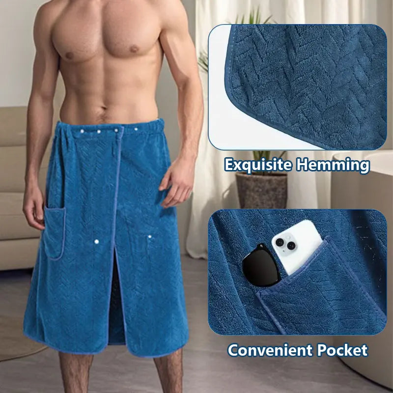 suitable for M-XXXL Men's bath skirt bath towel plus size bath skirt suitable for home, travel, steaming, spa, beach,