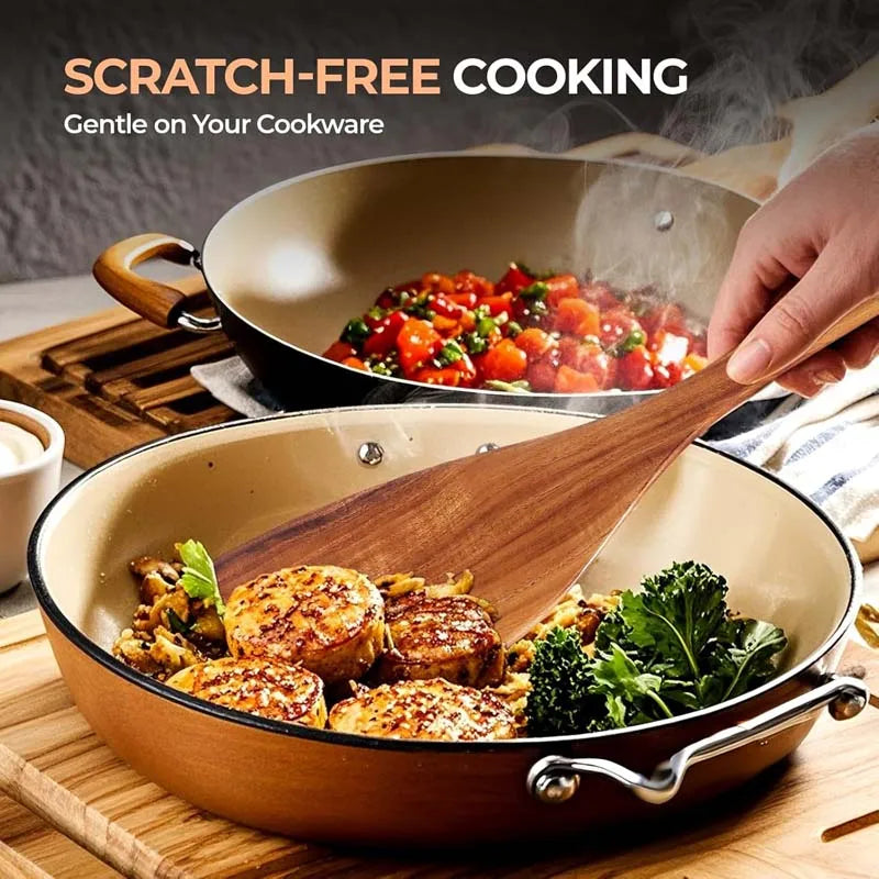 Natural Wood Kitchen Tool Set, 5 Pieces - Includes Spoon, Spatula & Slotted Spoon for Festive Family Meals & Baking