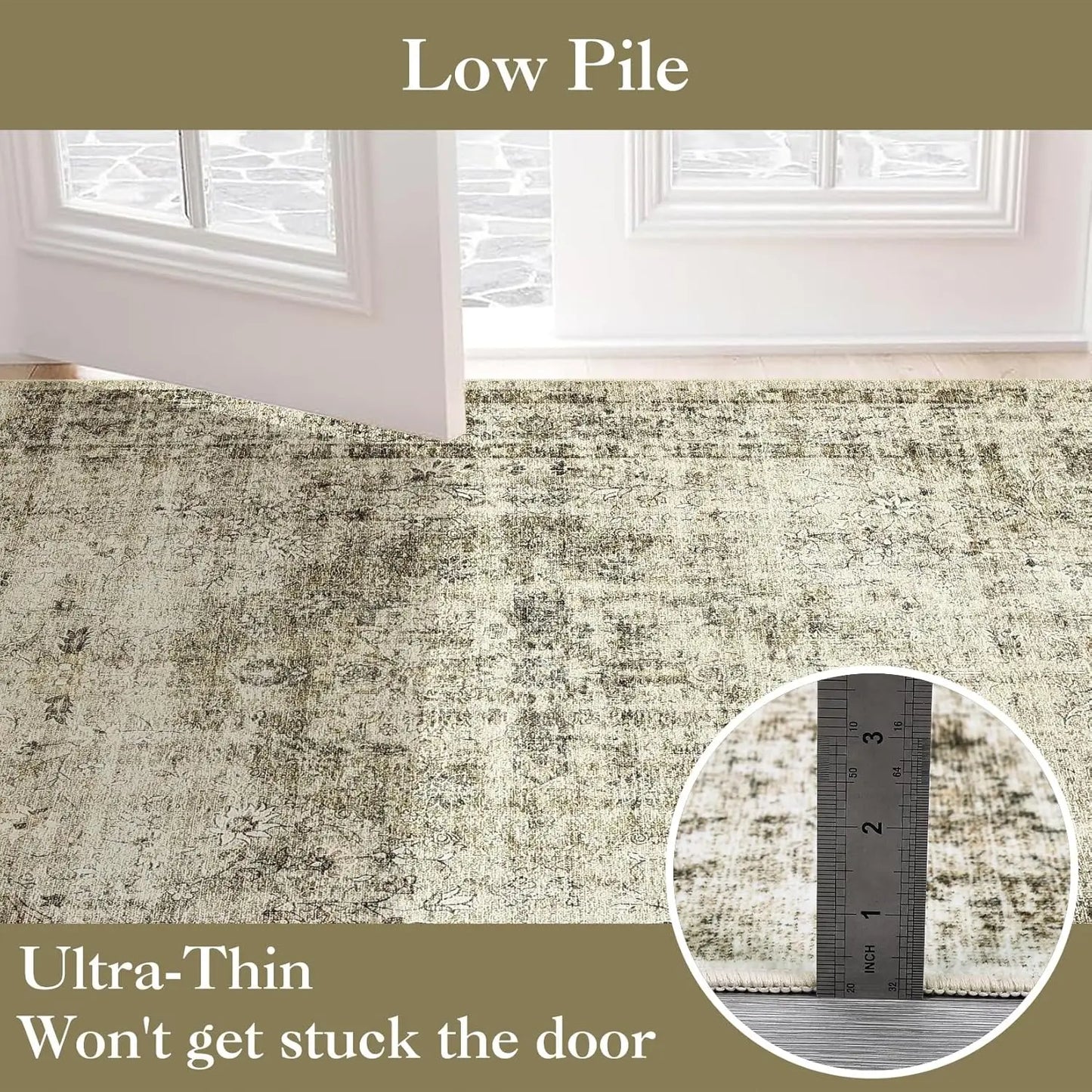 Washable Area Rug Stain-Resistant Throw Rug Indoor Carpet with Non-Slip Backing Foldable Floor Cover for Living Room, Bedroom