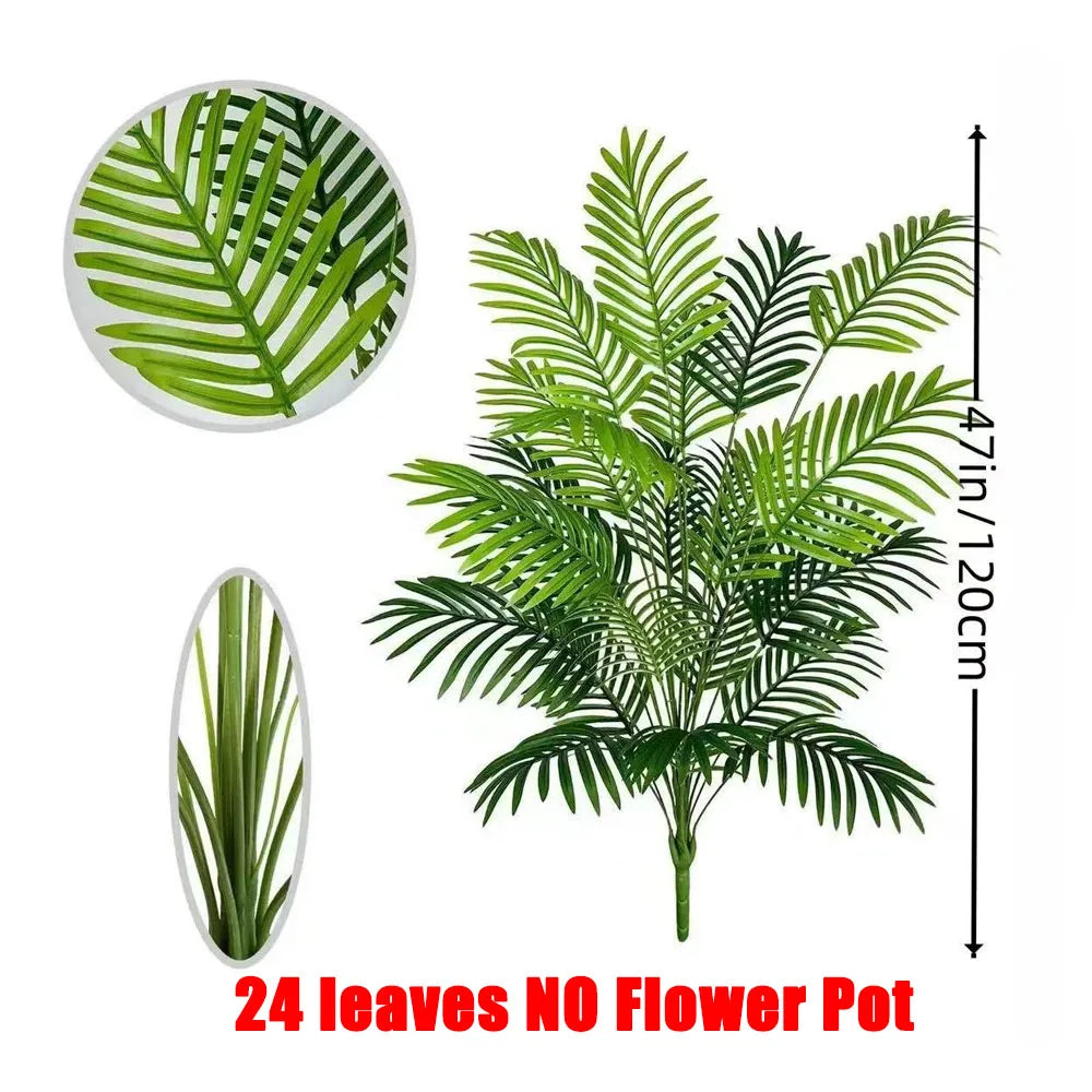 70-120cm Large Artificial Palm Tree Tropical Green Leaves Fake Plants Plastic Monstera Faux Tree Branch for Home Kitchen Decora