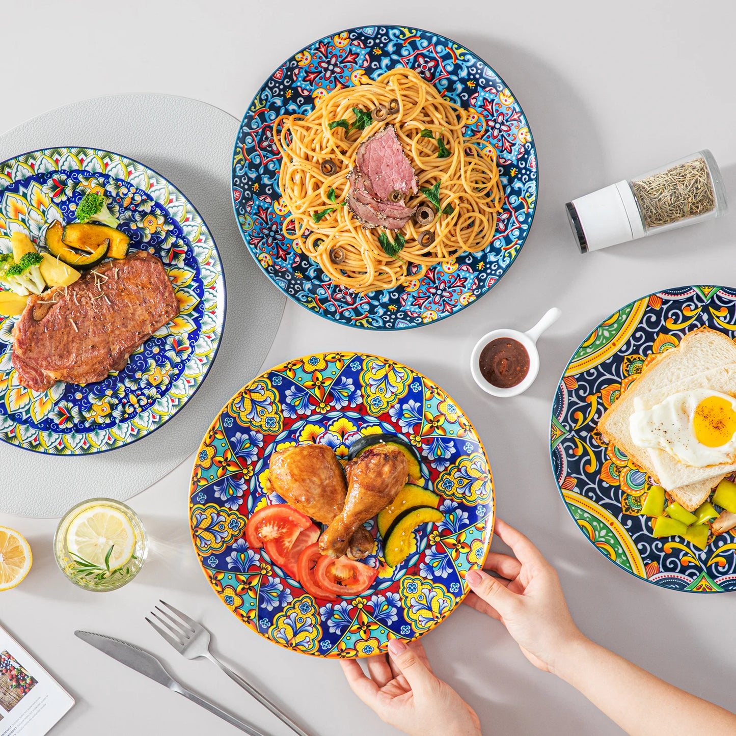 Vancasso 12/16/18/24 Piece Ceramic Dinnerware Set Stoneware Bohemian Style with Dinner/Dessert Plate/Cereal/Pasta Bowl For 6