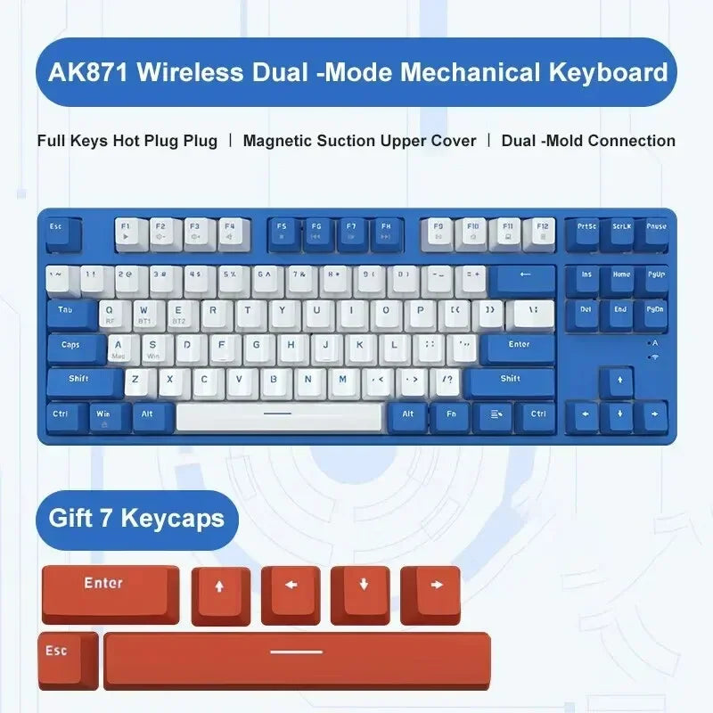 Ajazz Ak871 2.4G Wireless Gaming Mechanical Keyboard 87 Keys Hot-Swappable Bluetooth Keyboard PBT Keycaps for Game Laptop Pc