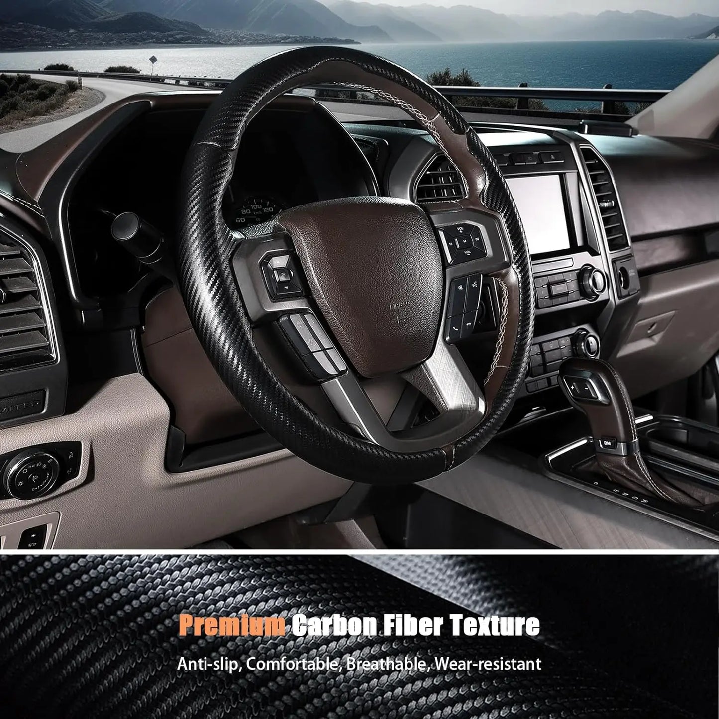 Custom-fit Steering Wheel Cover for Ford Trucks & SUVs, Anti-skid & Easy Install, Protects and Enhances Grip