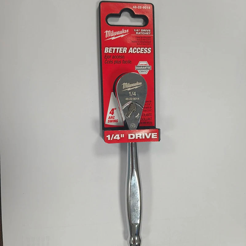 Milwaukee 48-22-9014 1/4" Drive Ratchet Wrench Arc Swing Slim Head Better Access Hand Tool for Home DIY Mechanical Work