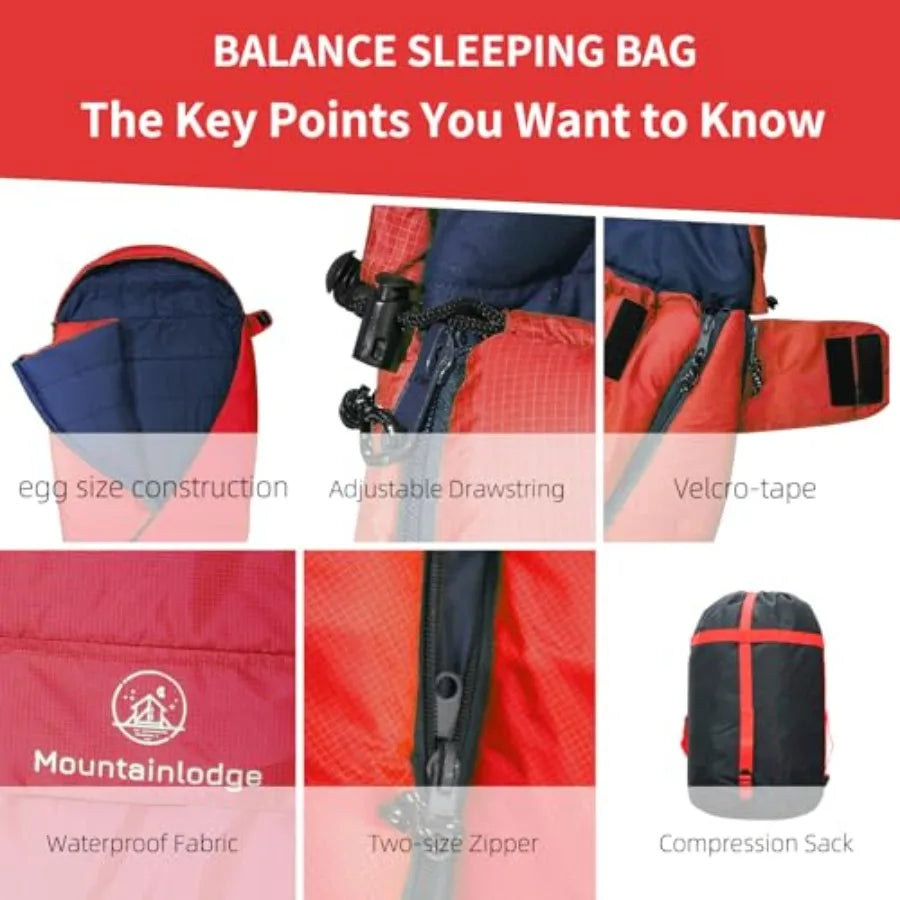 Balance Sleeping Bag for AdultColdandWarm Weather with Compression Sack and Water Resistant for Family Camping Travel and Car C