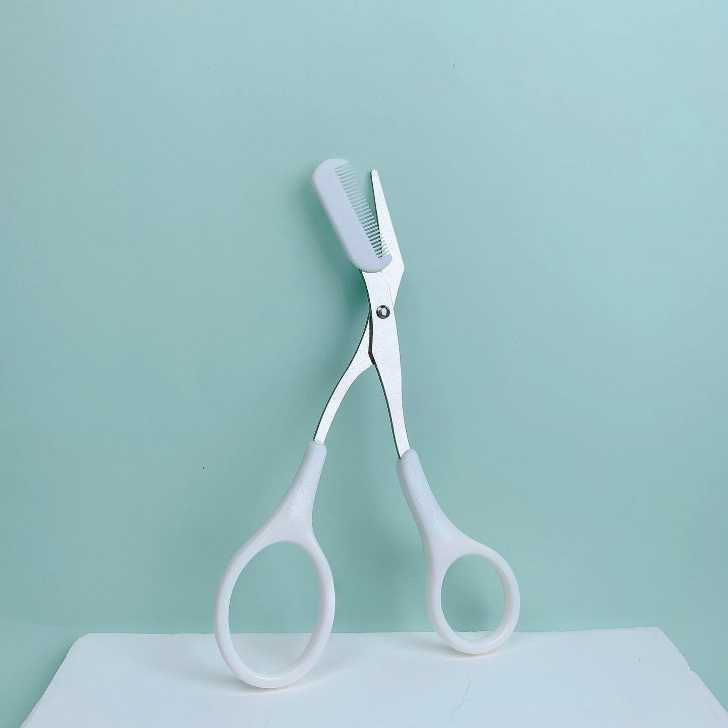 1 Pcs Pink Eyebrow Trimming Scissors with Built-in Comb - Stainless Steel, Precise Grooming Tool, Creating Perfect Eyebrows