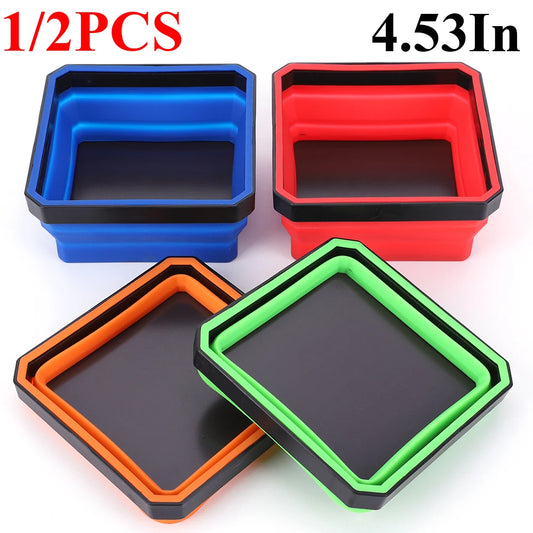 1/2PCS Magnetic Screw Tray Square Silicone Screw Bowl Multicolor Collapsible Magnetic Tray Box Plumber Carpenters Tool Organizer