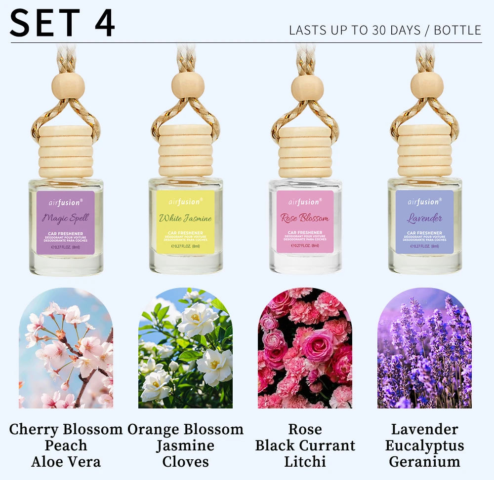 4 Pack Hanging Car Air Freshener & Diffuser | 120-Day Long-Lasting Fragrance | 17 Fragrances All Ages
