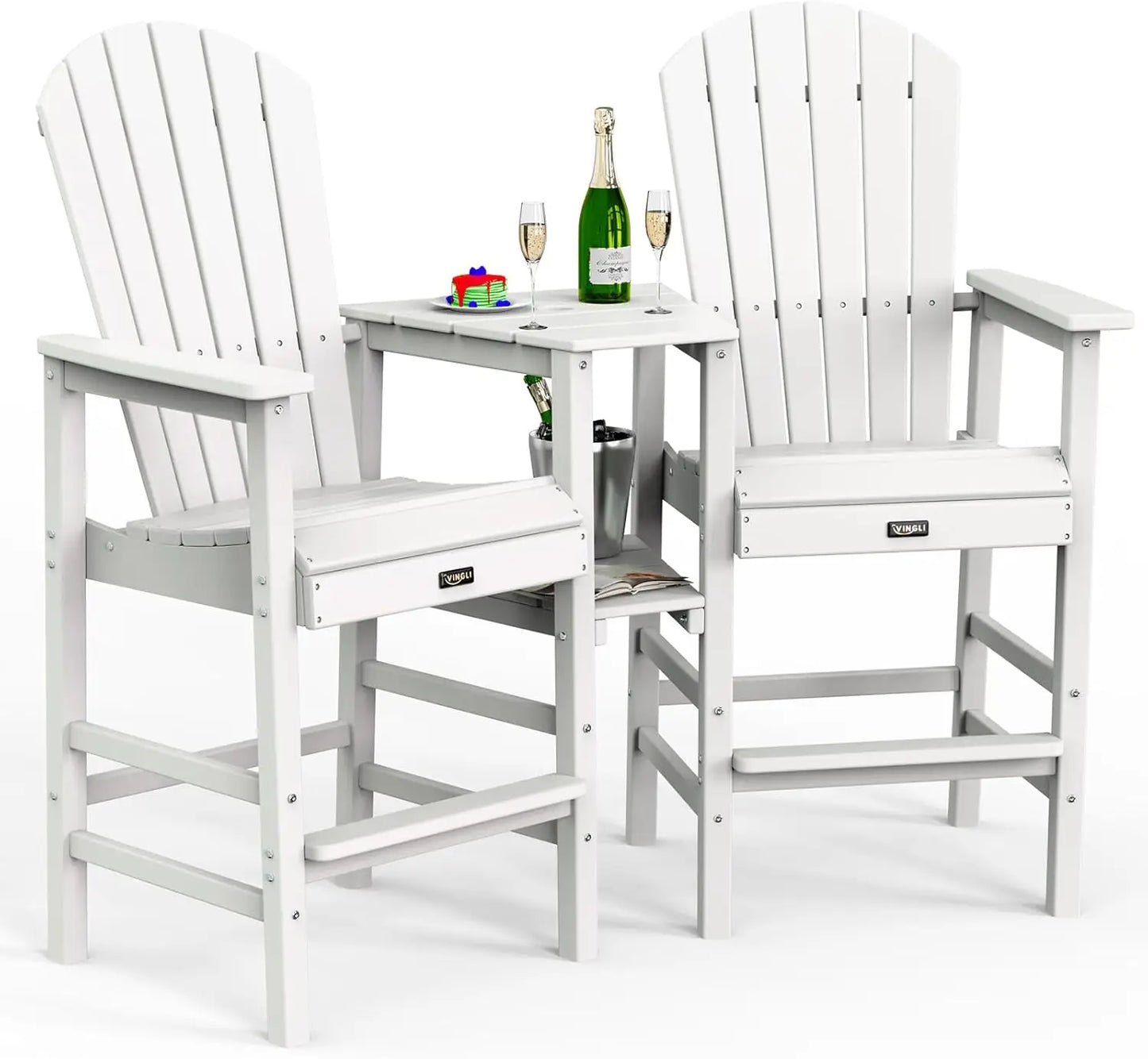 Adirondack HDPE Outdoor Bar Stools Set With Connecting Tray