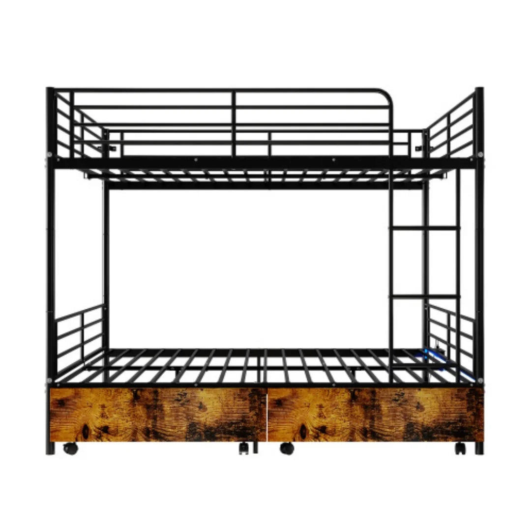 Heavy Duty Iron Bunk Bed With Ladder And Guardrails