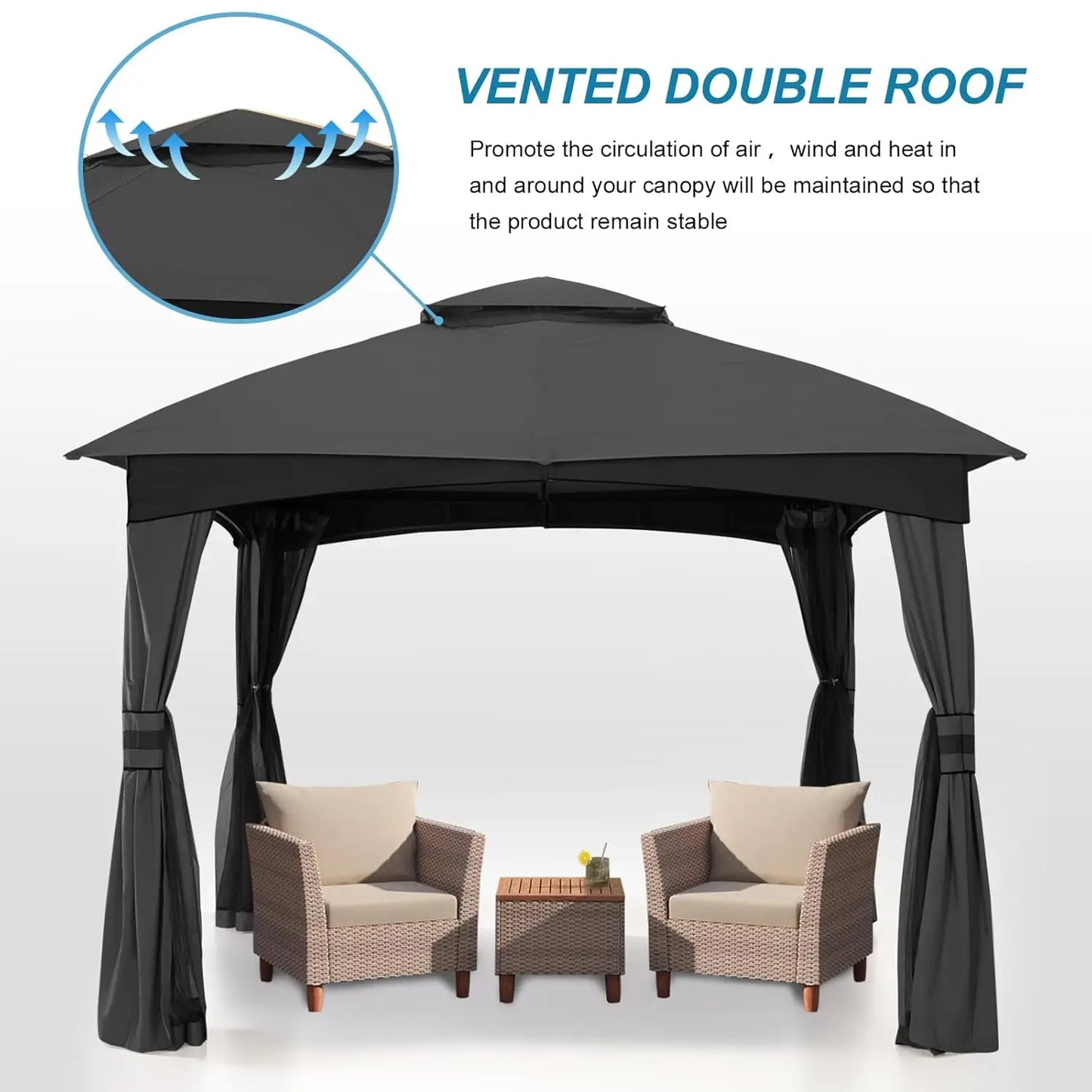 Outdoor Patio Gazebo for Garden with Upgrade Steel Frame and Netting Walls (8x8,Gray), Customized