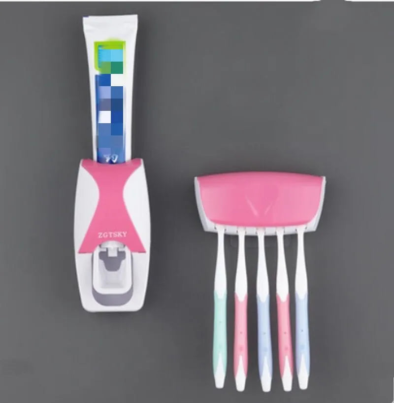 Automatic Toothpaste Dispenser Wall Mount Dust-proof Toothbrush Holder Wall Mount Storage Rack Bathroom Accessories Set Squeezer