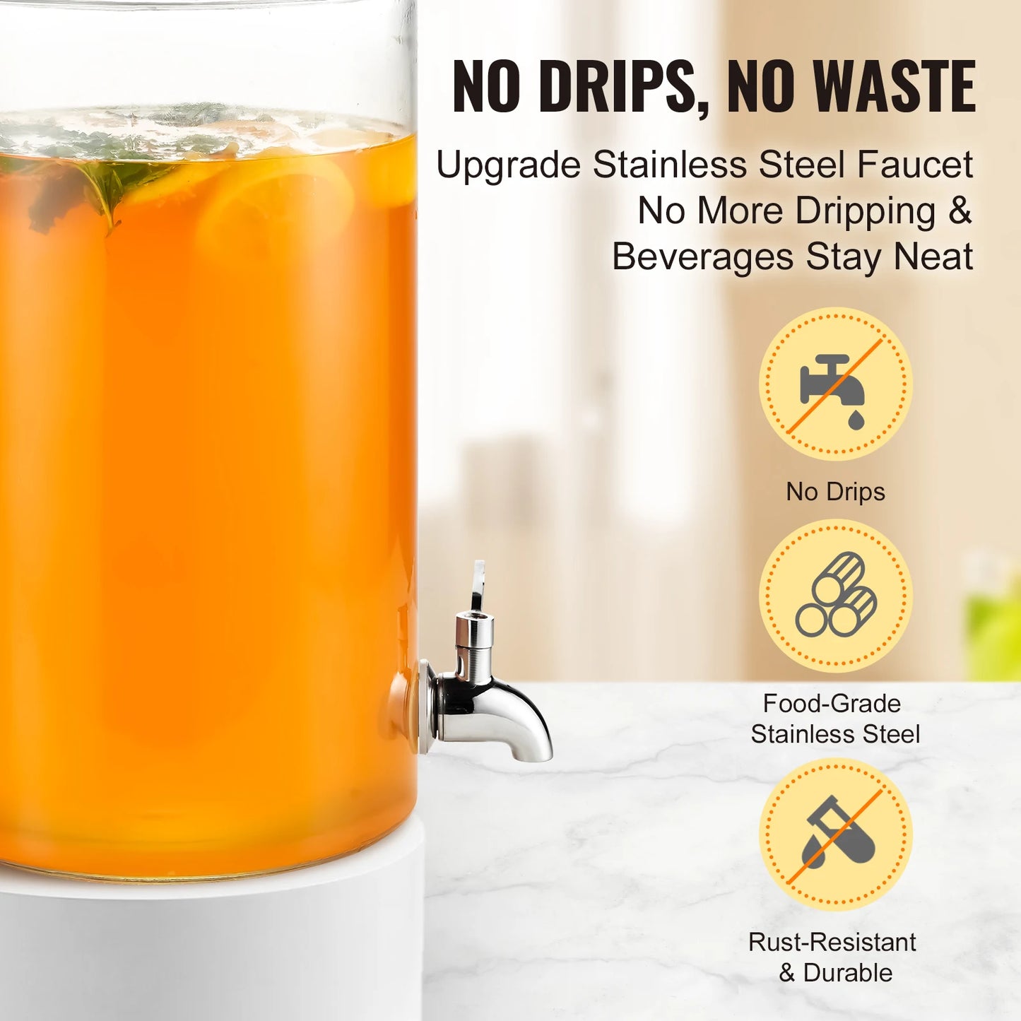 VEVOR Beverage Dispenser 2 Gallon with Stainless Steel Spigot