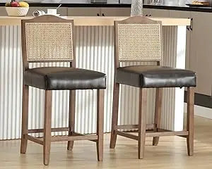Rattan Farmhouse Bar Stools Set Of Two Upholstered
