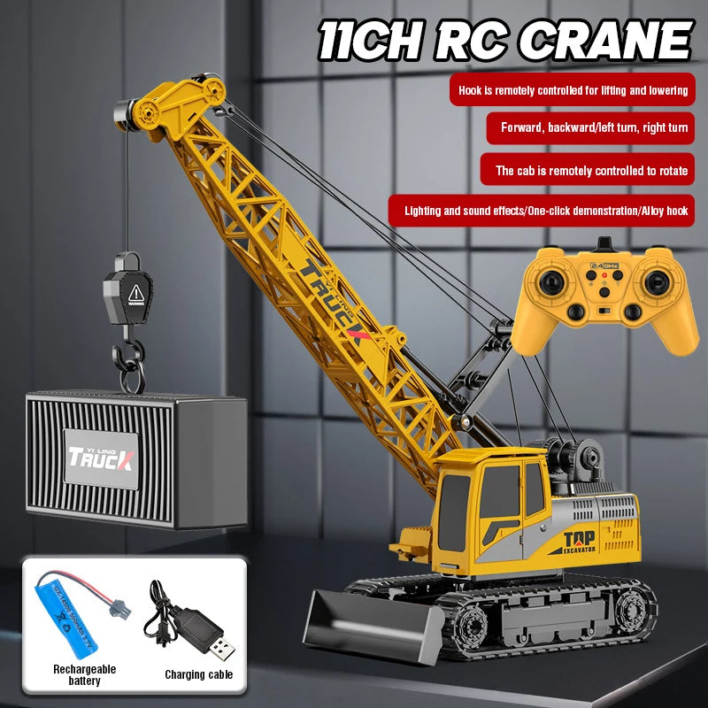 RC Crane Tractor 2.4G 15/13/11/9CH Children Electric Alloy Arm Remote Control Truck Engineering Vehicle Electric Spray Xmas Gift
