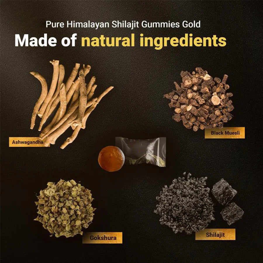 Pure Himalayan Shilajit Gummies Daily Nutritional Supplements Contain 85+ Trace Minerals 60 Pieces Per Bottle